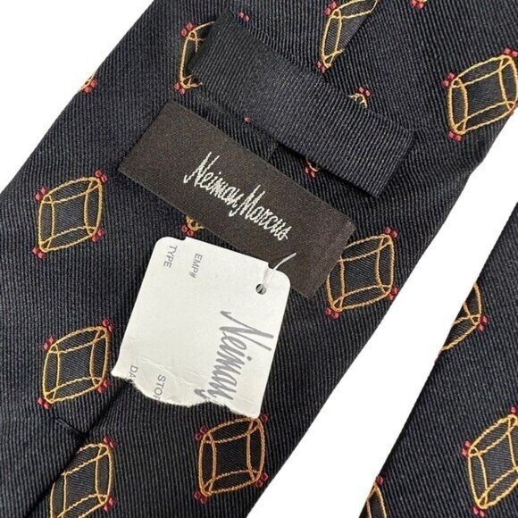 Neiman Marcus Men's Black Abstract Italian Silk Neck Tie 58.5" Long Retro NWT - Picture 4 of 7
